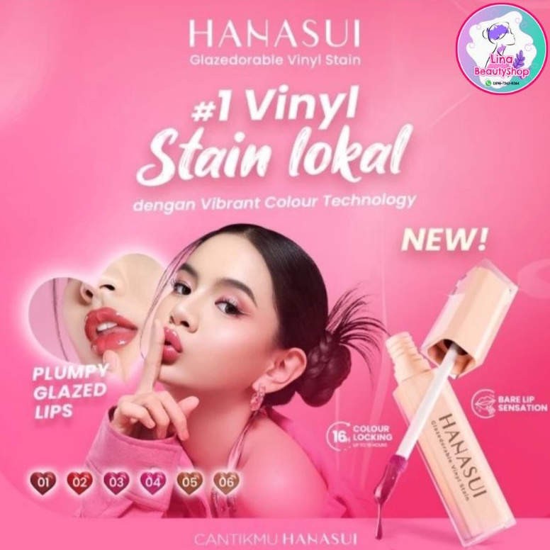 HANASUI Glazedorable Vinyl Stain Lipcream 4gr  No 1  6 KODE Y9I5