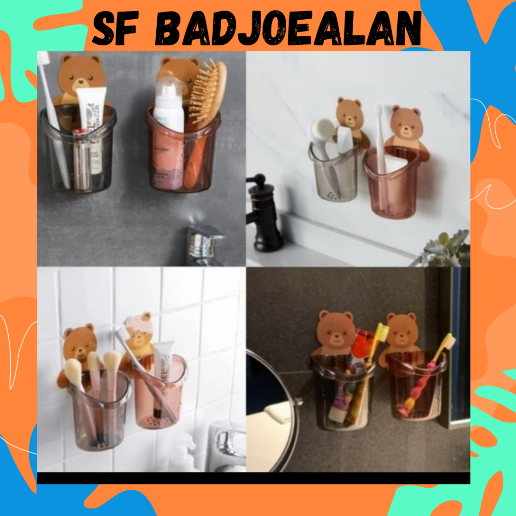 Holder Bear Tempat Sikat Gigi Tempel Dinding Kamar Mandi Odol Brush On Sabun Rak Anak Lucu Karakter 