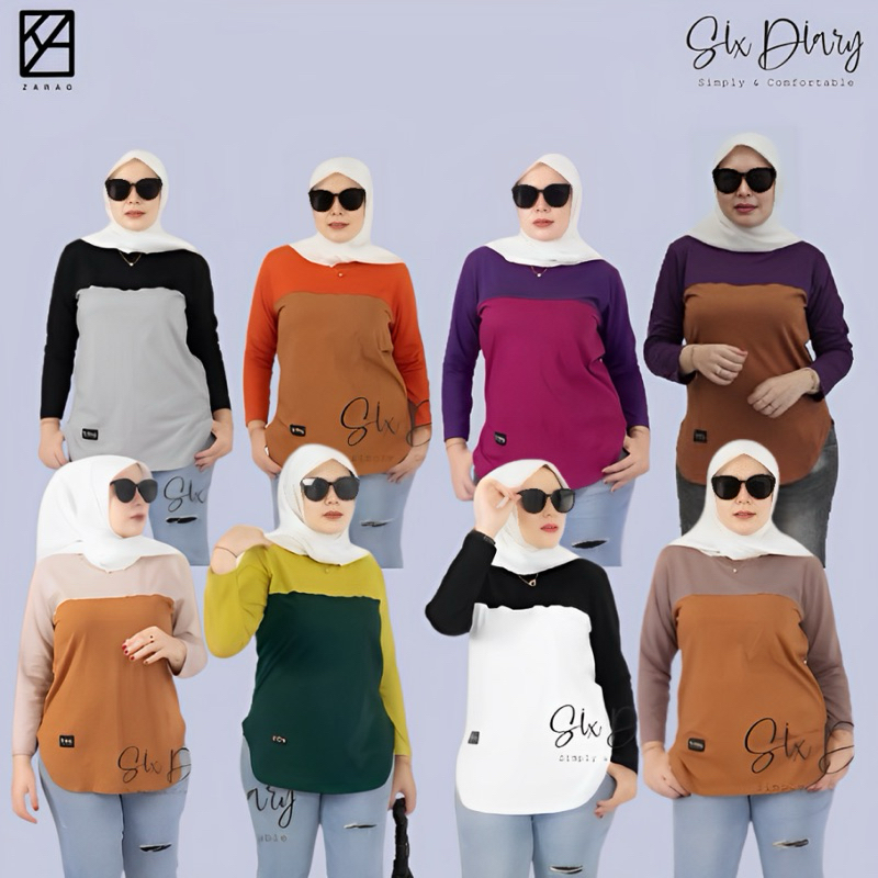 Six Diary Kaos oval six diary lengan panjang warna kombinasi terlaris