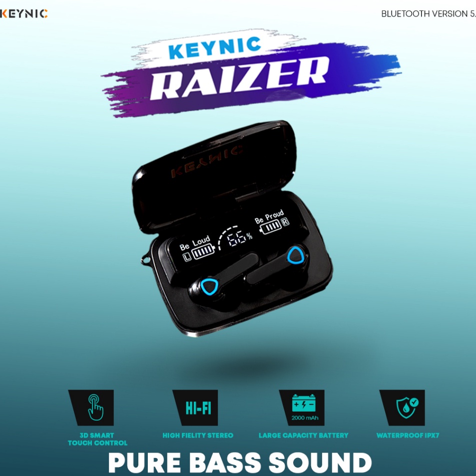 Borong Laris  Keynic raizer pure bass sound true wireless earbuds bluetooth garansi 1 tahun