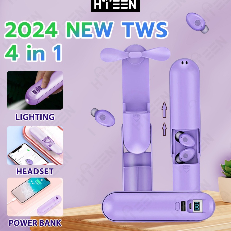 Baru Aman  224 NEWHieen TWS Bluetooth Earphone with Mini Fan Dan Flashlight Dan PowerBank 2Mah Heads