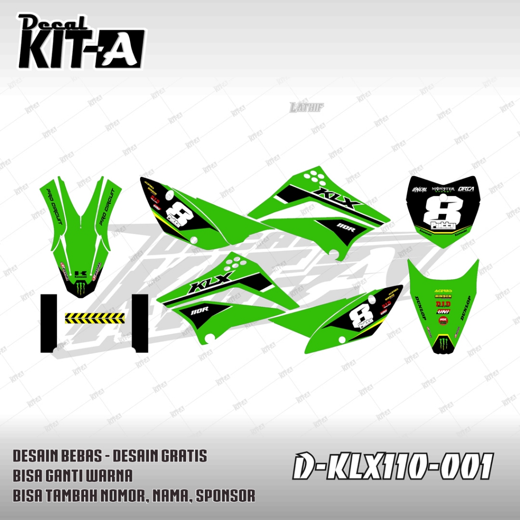 Decal Stiker KLX 110 MOTIF Hijau Semi Standar KLX 110 Stiker Klx 110 (D-A3-110)