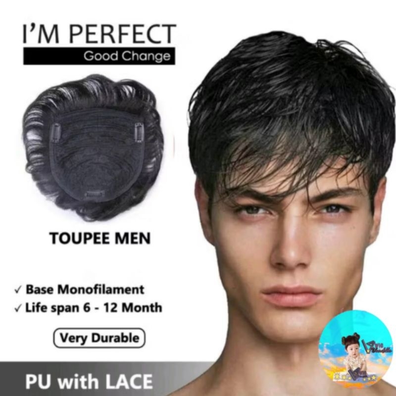 TOUPEE PONI PENDEK PRIA/WIG PENUTUP BOTAK PRIA/WIG PENAMBAH VOLUME RAMBUT/FULL WIG PRIA PENDEK