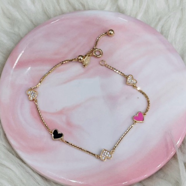 gelang serut love permata cat hitam pink simple elegant emas asli kadar 700