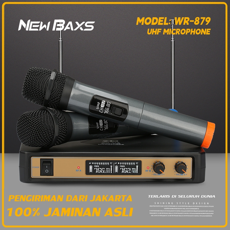 NEW BAXS mic wireless karaoke murah WR-879 wireless microphone Nirkabel Genggam VHF Band 60M Microph