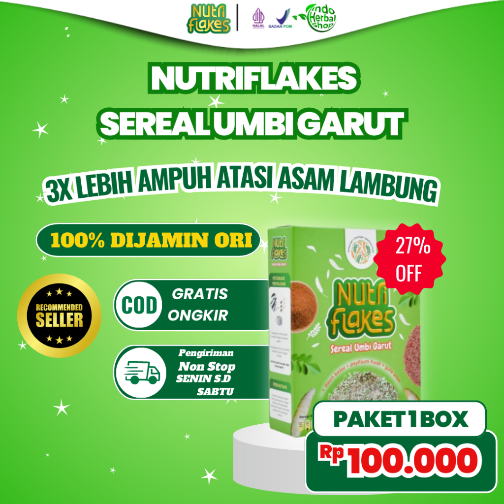 

[2.2] NUTRIFLAKES ORIGINAL - Nutriflakes Sereal Umbi Garut Asam Lambung Mengatasi Maag Gerd Anxiety 1 Box