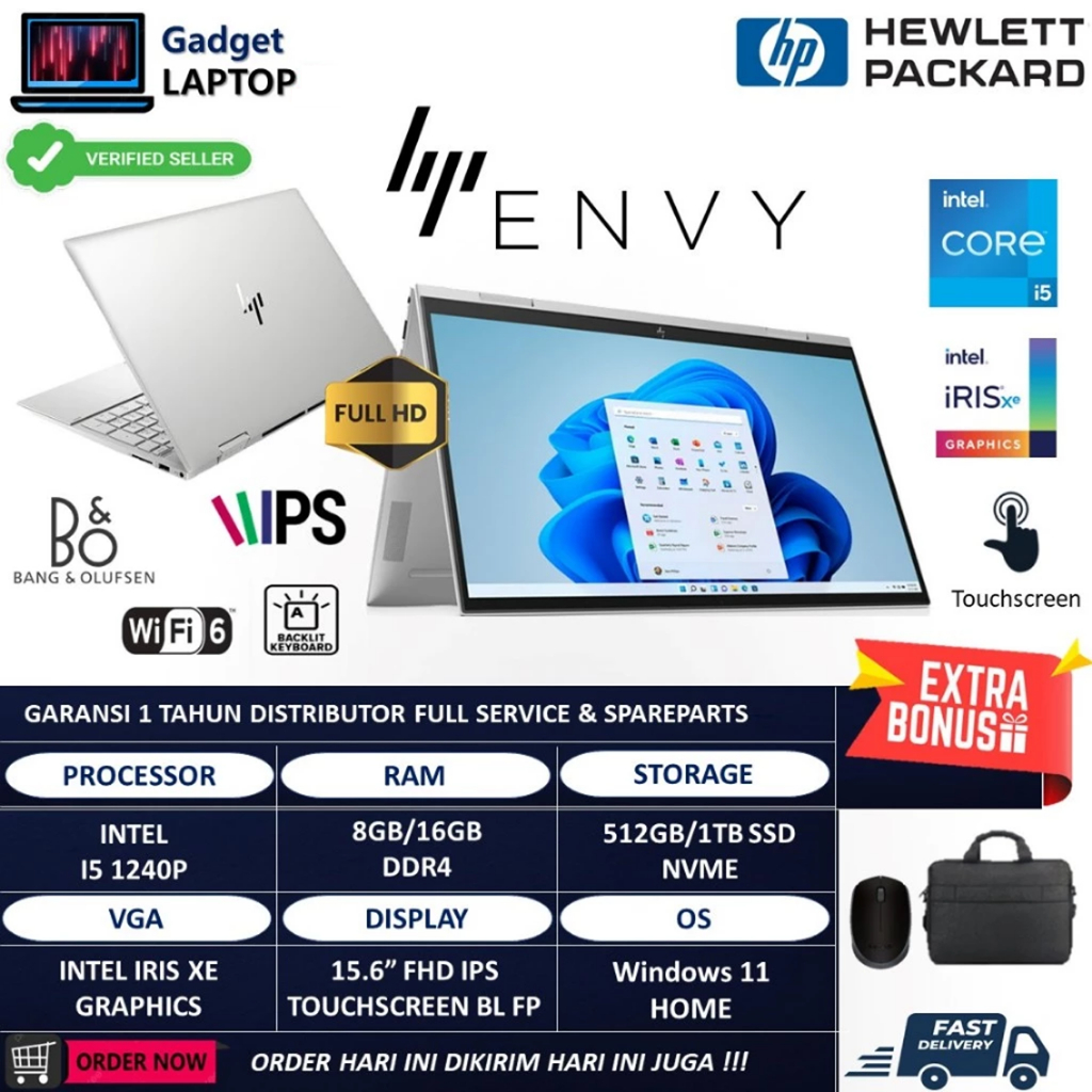 Laptop 2in1 Hp Envy x360 15 Intel Core i5 1240P 16GB 1TB Full HD IPS Touchscreen Backlit Windows 11