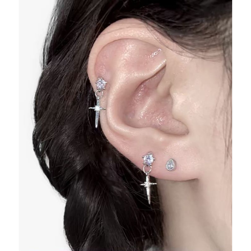 SAKARIBA Anting Salib Permata Kristal S925