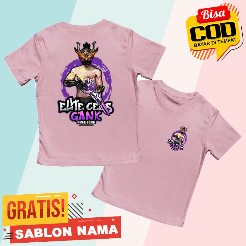 BAJU KAOS ANAK MOTIF FF FREE FIRE ELITE CEES GANK SEASON 1 DEPAN BELAKANG