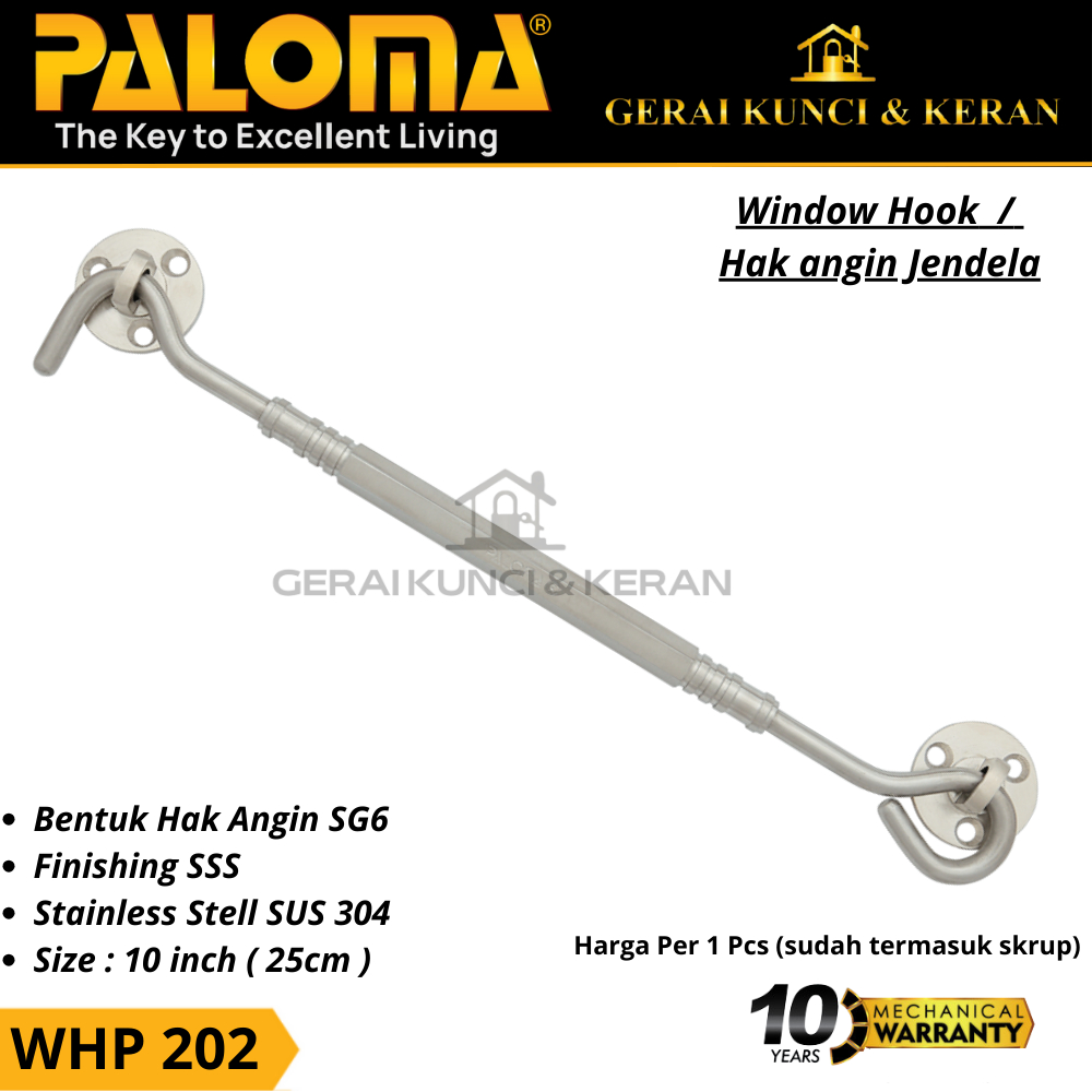 HAK ANGIN PENAHAN JENDELA WHP 202 STAINLESS 10" INCH 25CM  WINDOW HOOK CANTOLAN
