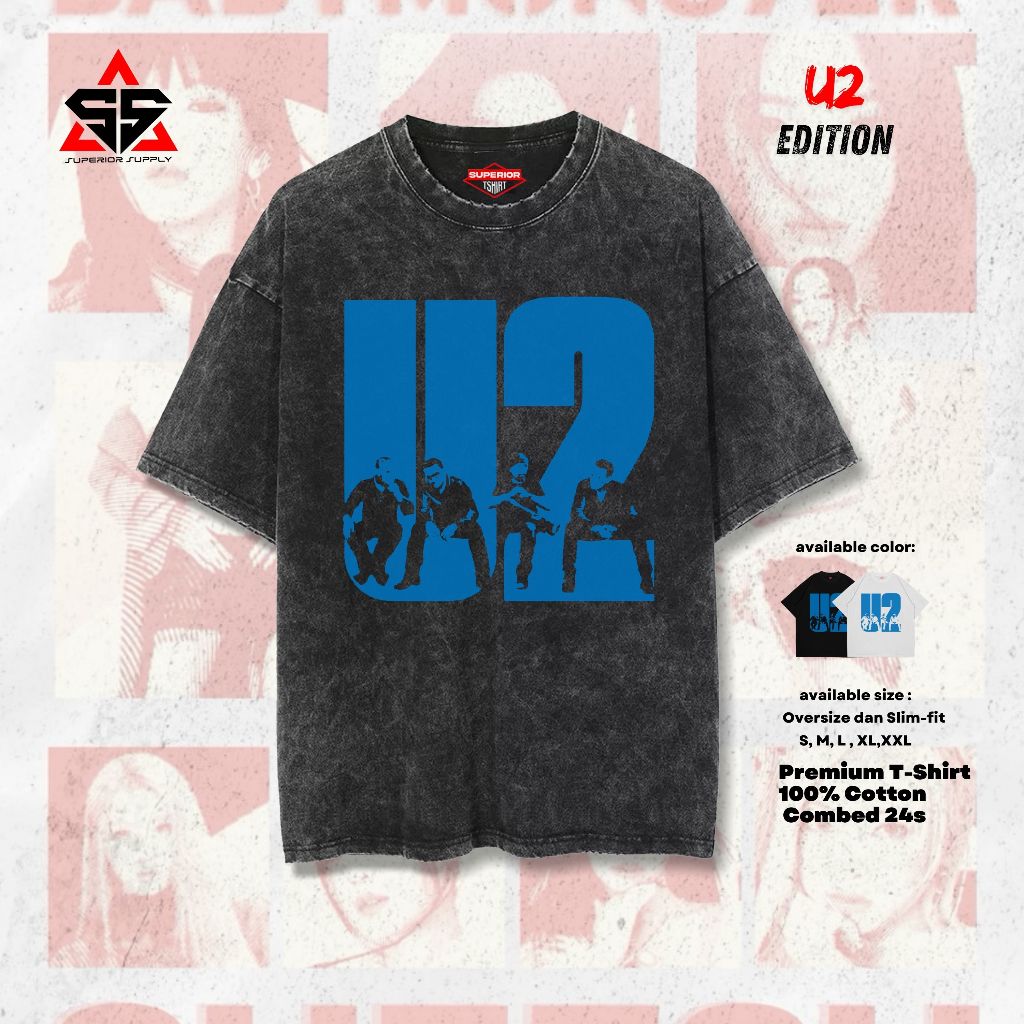 SUPERIOR Kaos Rock Band U2 Oversize stonewash washed tshirt kaos U2-2