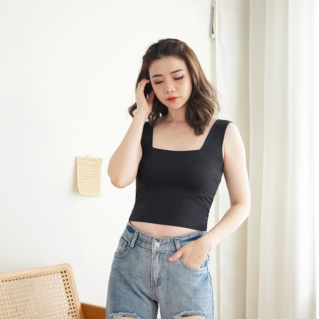 Crop Square Tanktop Basic Double Layer Jersey Korea Quality Tanktop Crop Square Wanita