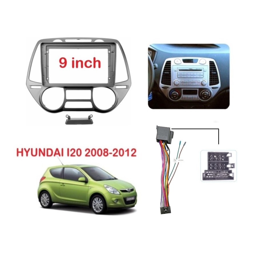 Frame head unit android 9 inch HYUNDAI I20 i 20 2008 - 2011 auto ac