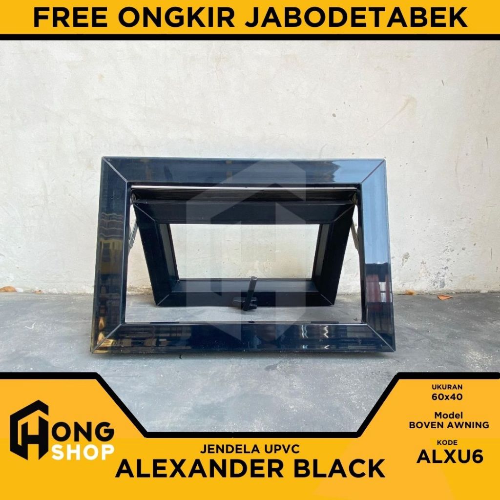 Jendela UPVC Alexander BLACK SERIES 60x40 Jungkit/ Single Awning Boven