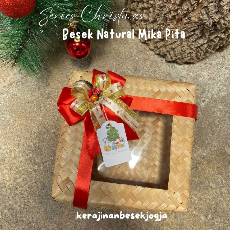 CHRISTMAS SERIES | BESEK NATURAL MIKA PITA FREE KARTU UCAPAN |  besek mika besek natural besek pita 