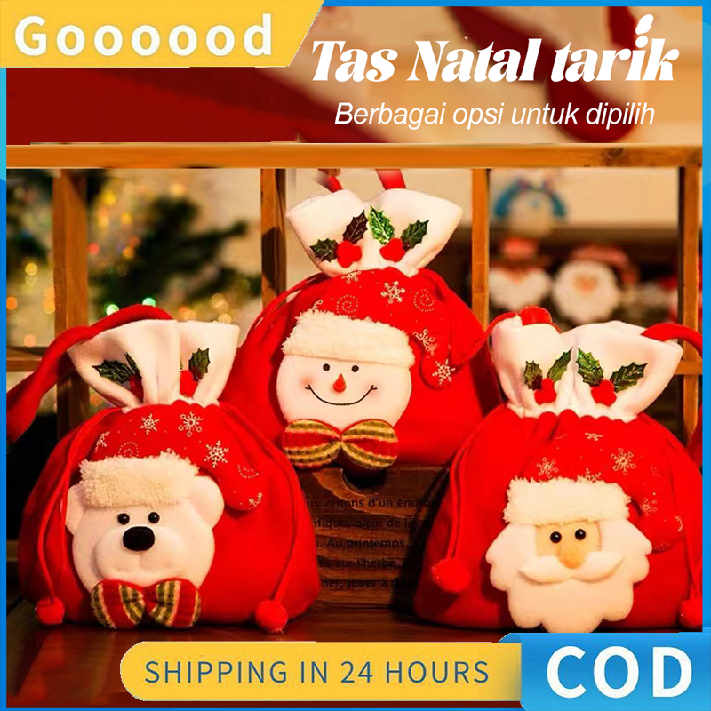 

Hua Ruyan 2024 Hadiah Permen Natal Baru Tas Natal Kain Disikat/Manusia Salju Santa Klaus Beruang Rusa/Tas Hadiah Natal/grosir natal