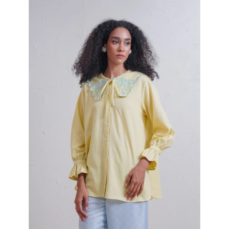 Atasan Kemeja Wanita Myka Shirt Yellow Aleza Label