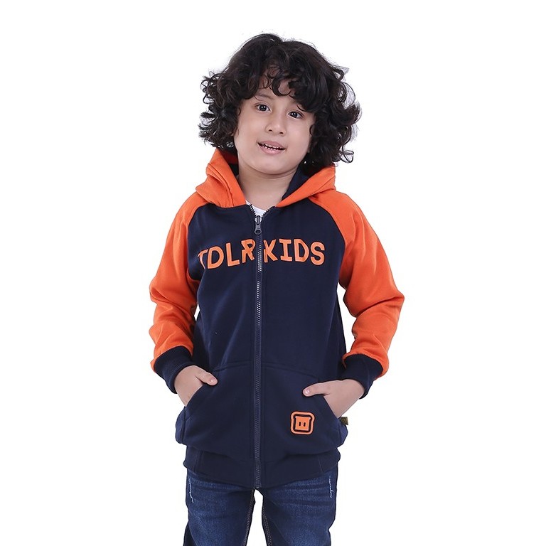 Jaket Anak Laki Laki Original Zipper Resleting Hoodie Kupluk Anak Cowok Murah Navy Orange