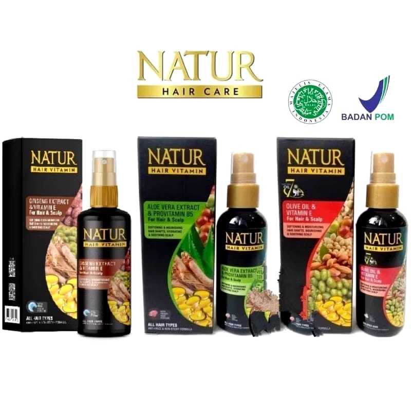 NATUR Hair Vitamin Ginseng Extract & Vitamin E 80 ML - Vitamin Semua Jenis Rambut
