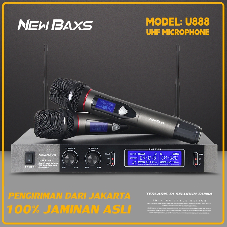 NEW BAXS  nirkabel mikrofon U888 wireless microphone FM Nirkabel UHF Genggam Mikrofon Efek Vokal Nya