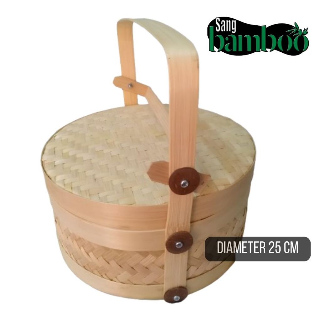 Sangbamboo Rantang/Tenong/Keranjang Bambu Bulat Diameter 25 Cm 1 & 2 Susun Untuk Besek Hampers Seser