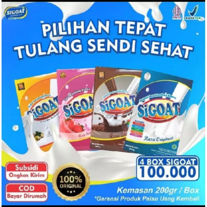 

paket 4 Box - sigoat Susu kambing etawa - varian rasa coklat, original,jahe, stroberi