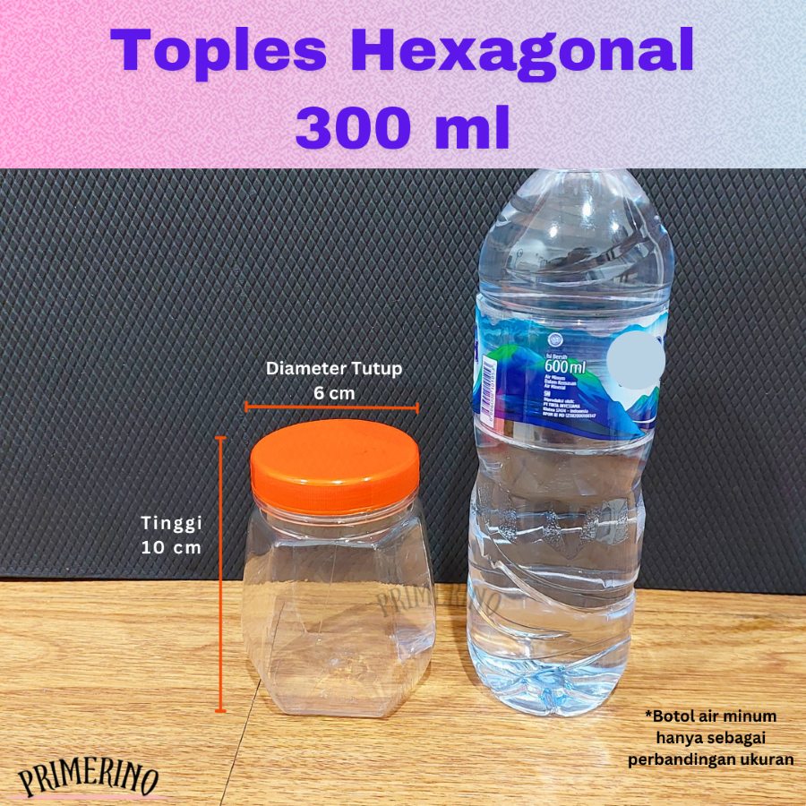 TOPLES PETAK 300 ML HEXAGONAL / TOPLES BOTOL PLASTIK 300ML JAR PLASTIK / Toples Bawang Kacang