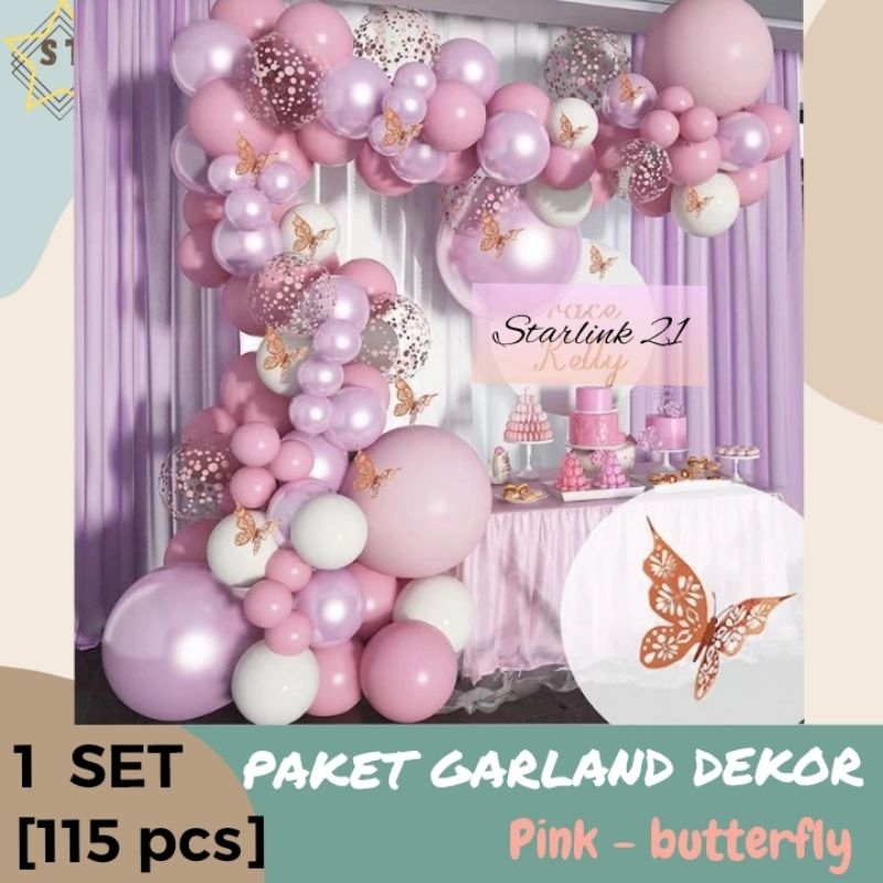 [StarDecor] PAKET DEKOR BALON PINK BUTTERFLY | Set Dekor Ultah Aqiqah Baby Shower
