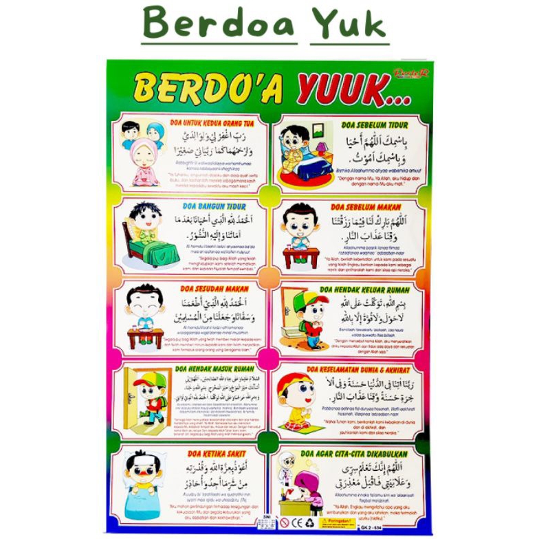 paket 6 poster anak belajar doa ,angka,buah,huruf Hijaiyah,huruf ABC,binatang,poster dinding