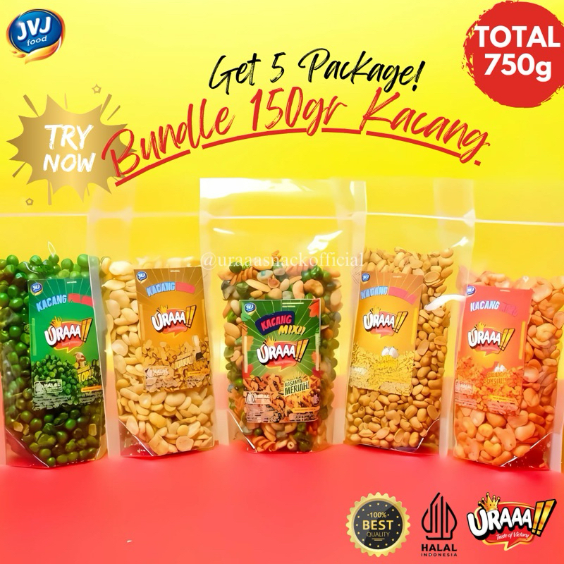 

PAKET SERBA KACANG-KACANGAN & JAGUNG OPAK URAAA!! GET 5 PACKAGES 150GR