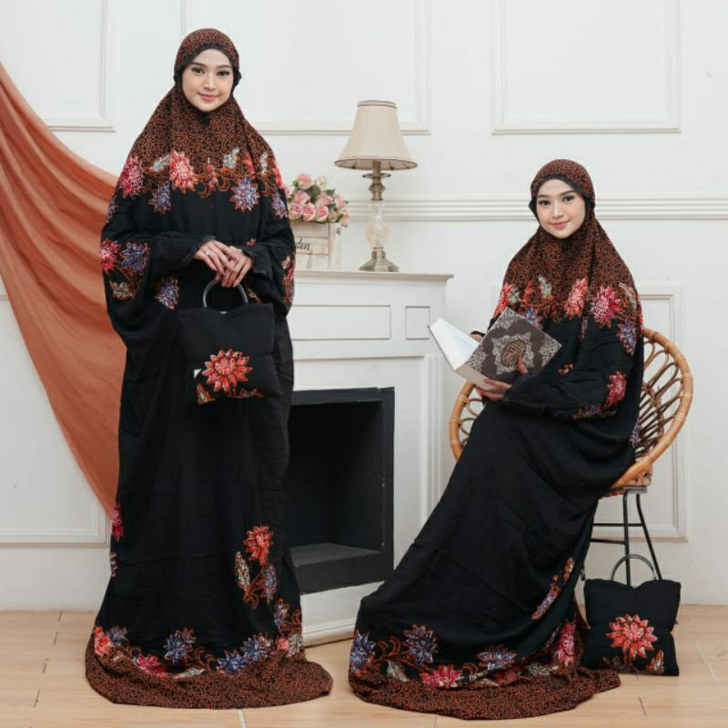 Mukena Dewasa Terusan Bahan Rayon Motif Twill batik cap size jumbo