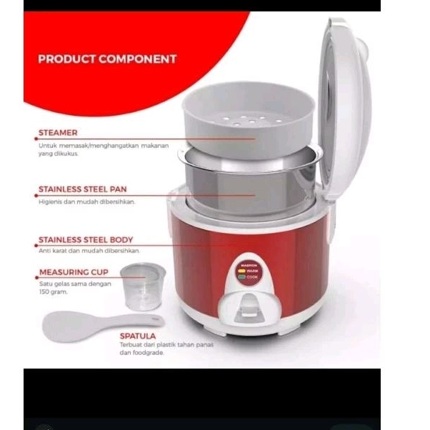 Rice cooker Maspion panci stainless MRJ 1808 MS