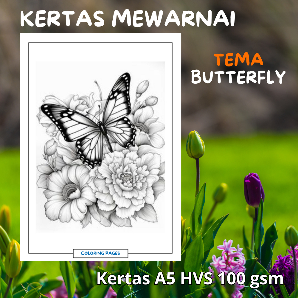 

DW10 Kertas Mewarnai BUTTERFLY - Desain Indah Penghilang Stres & Relaksasi, Terapi Warna Anti Stres