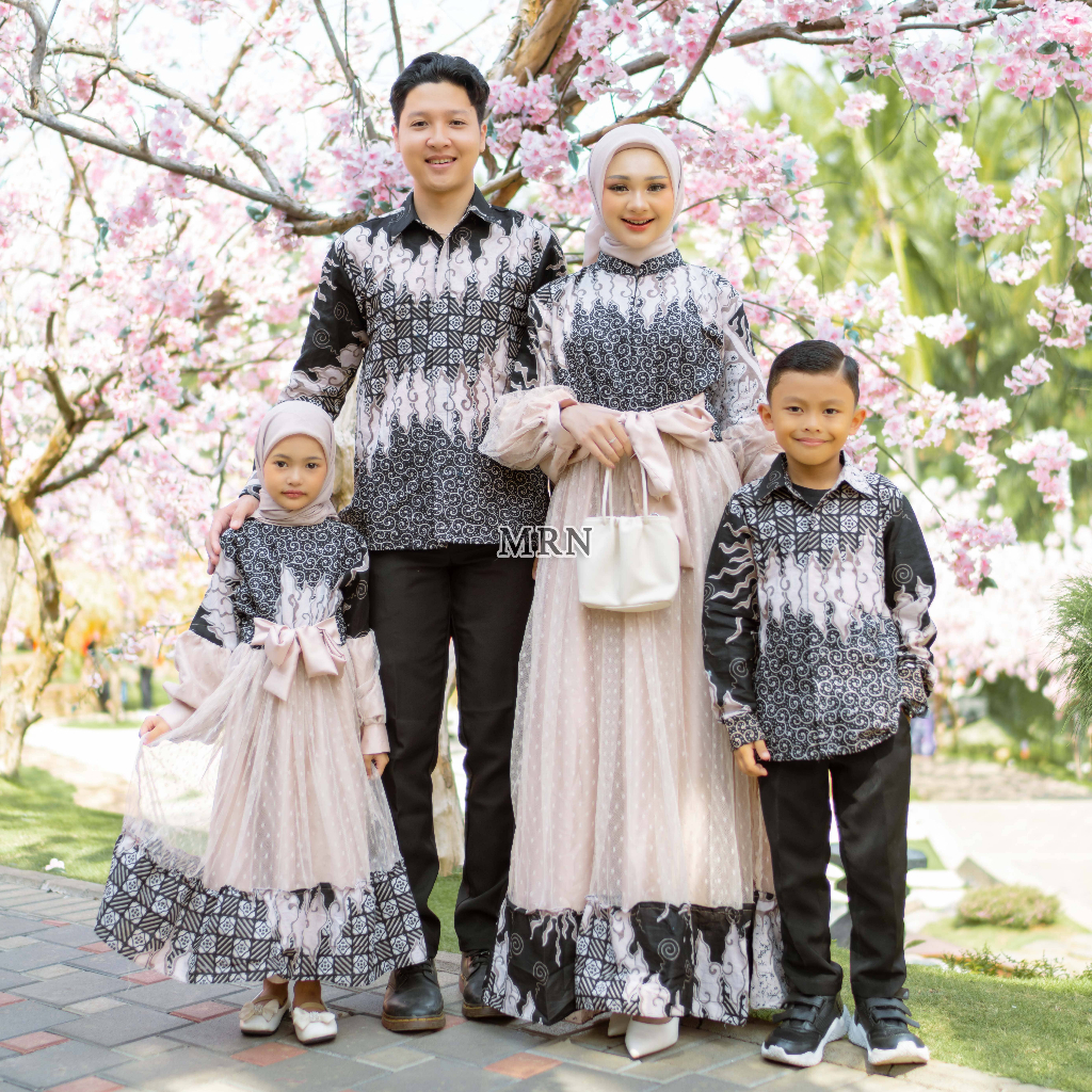 Rins Couple Keluarga Gamis Ibu Anak Ayah Gamis Lebaran 2024 Kombinasi Batik Etnik Mix Tile Busui