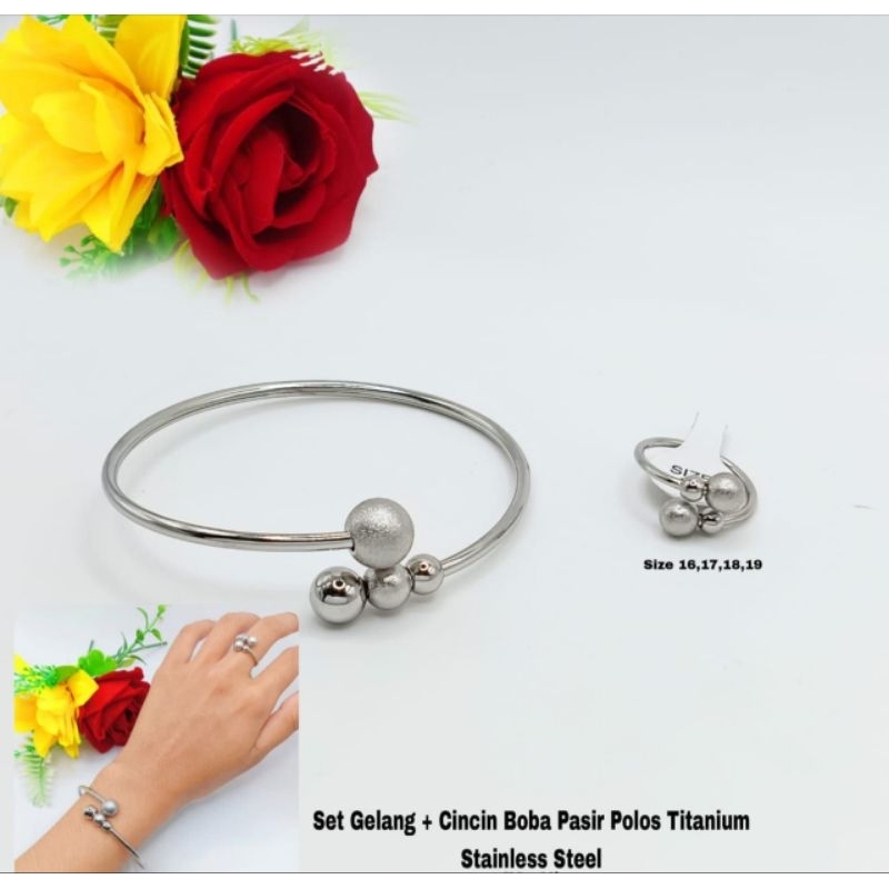Set gelang dan cincin mewah bahan titanium premium