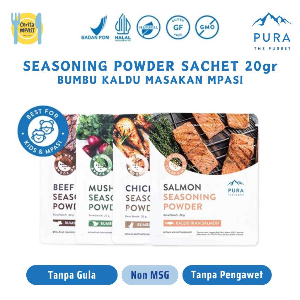 

Pura Seasoning Powder 20gr Sachet Kaldu Bubuk Bayi & Anak MPASI | Non MSG | Kaldu Sapi | Kaldu Ayam