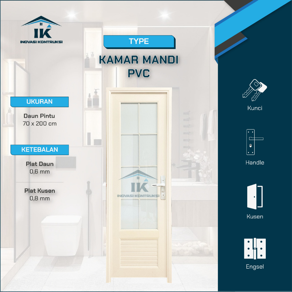INOVASI KONTRUKSI - (PINTU PVC TOILET) Set Pintu Kamar Mandi PVC 200x70 Full Kaca Anti Pecah PVC Mod