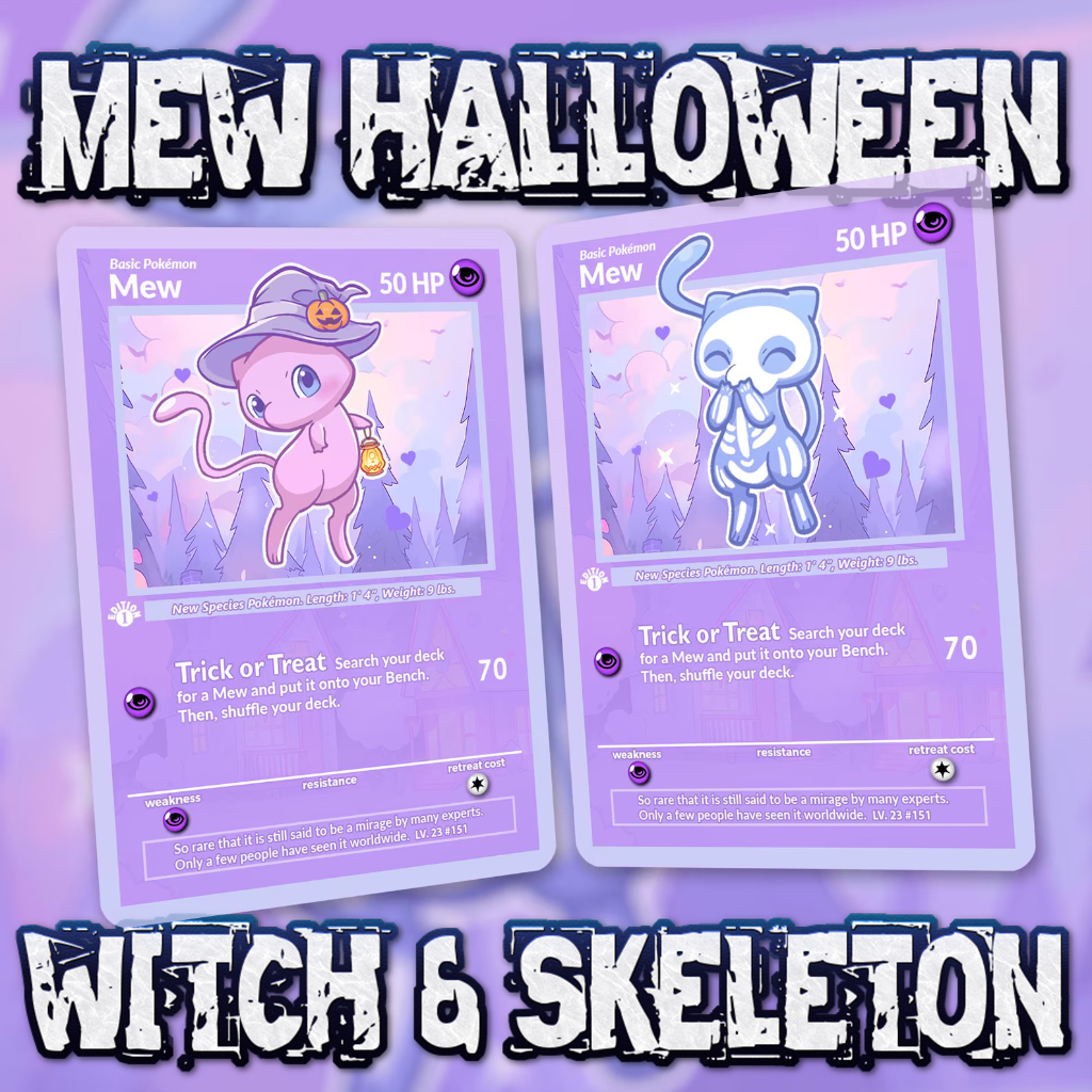 KARTU POKEMON TCG HOLOGRAM SPECIAL HALLOWEEN - MEW  WITCH & SKELETON