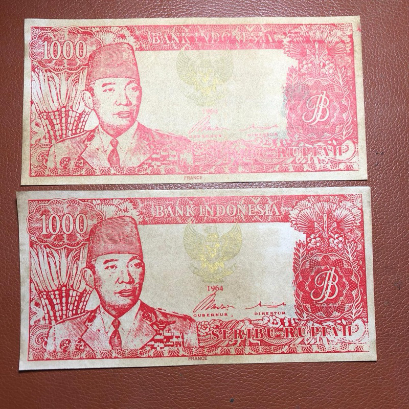 Uang Kertas Soekarno 1000 Rupiah 1964 Edisi Khusus Langka Merah Penari 7 Garuda Emas