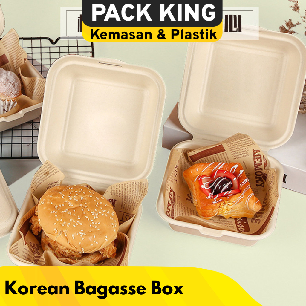 Buger Box Korean Bagasse Burger Kotak Burger Bento Dessert Lunch Box Tempat Burger Cake Box 10 Pcs