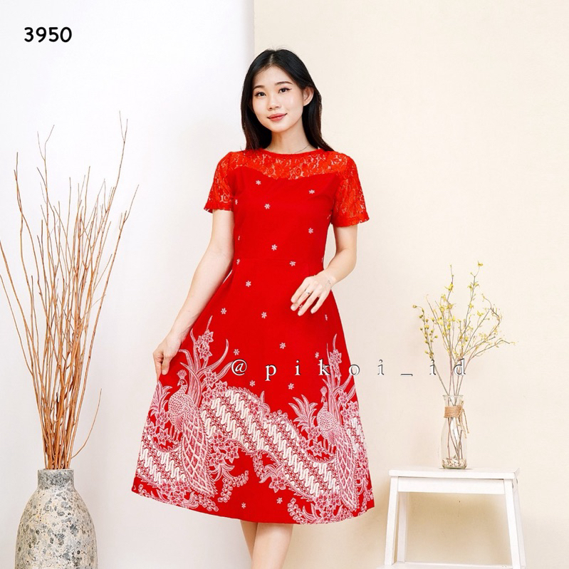 sut Dress Cheongsam Couple Batik Merah Imlek CNY / Dress Congsam Qipao Sincia Katun Stretch / 2656