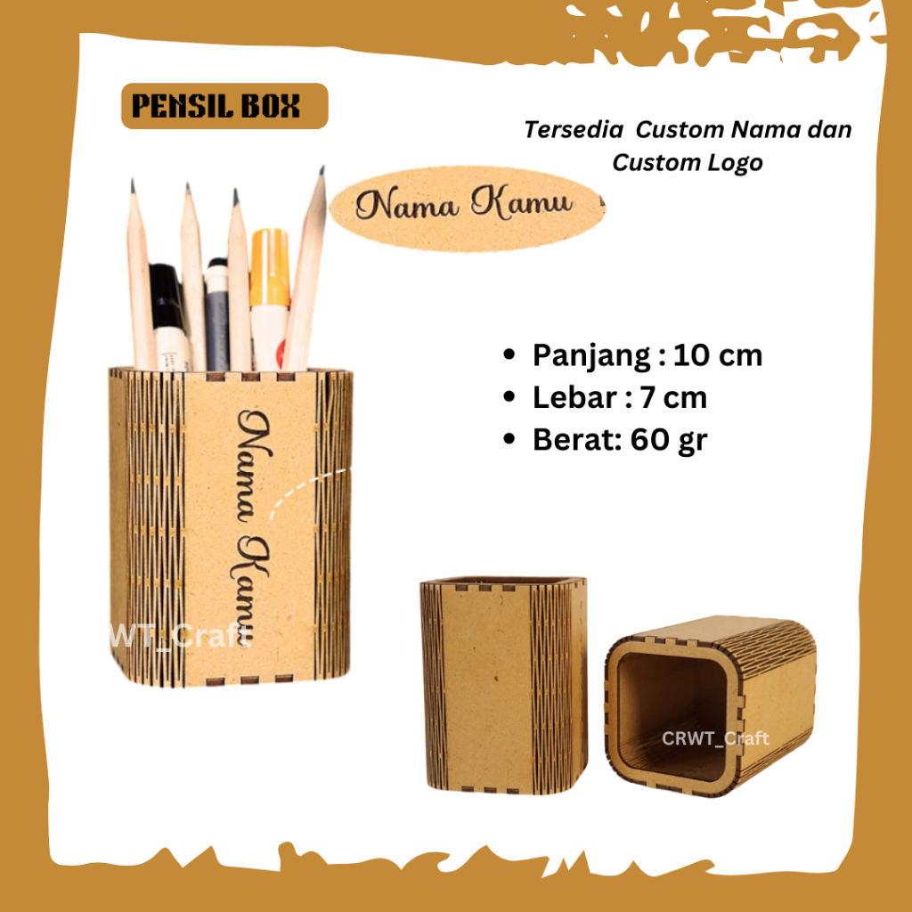 Tempat pensill box kotak pulpen  Kayu  ( Custom Nama)