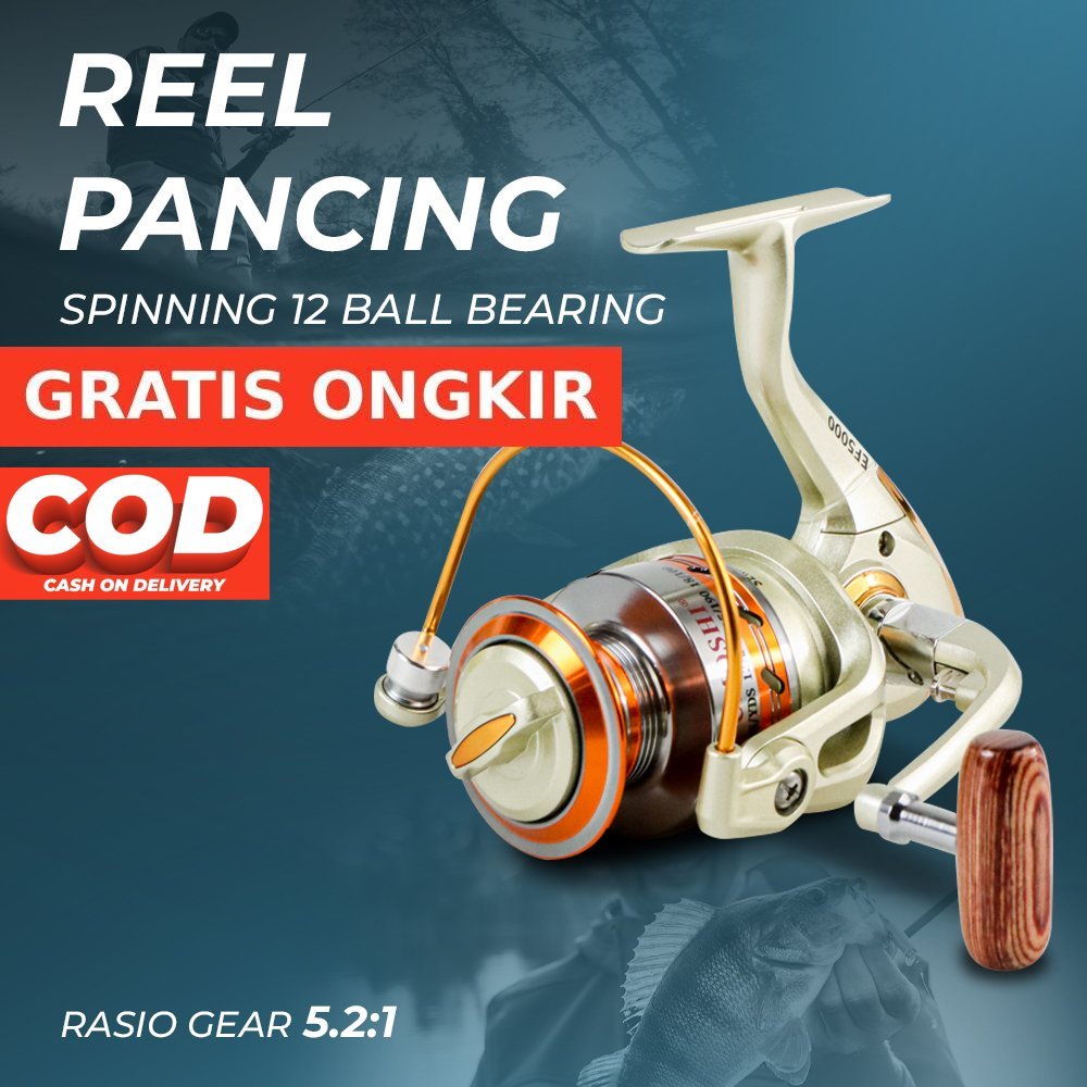 [CUCI GUDANG] Reel Pancing Spinning 12 Ball Bearing - Yumoshi EF5000 Termurah