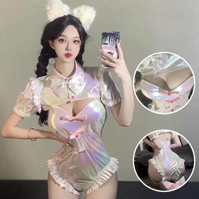 Anime NEEDY GIRL OVERDOSE KAngel Bodysuit Game Laser Swimsuit Costumes Cosplay Pink Cute Bodysuit Ro
