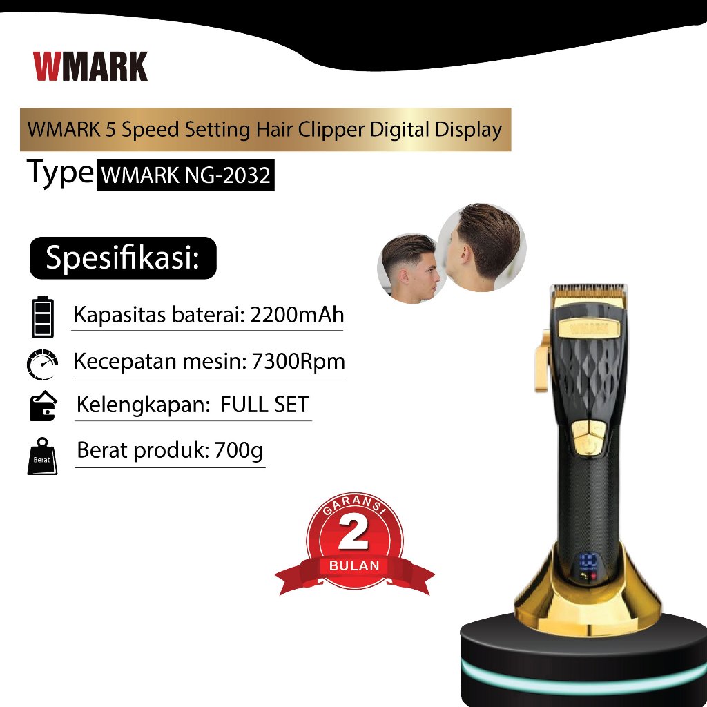WMARK NG-2032 Alat Cukur Rambut Professional 5 Speed Setting Hair Clipper Digital Display