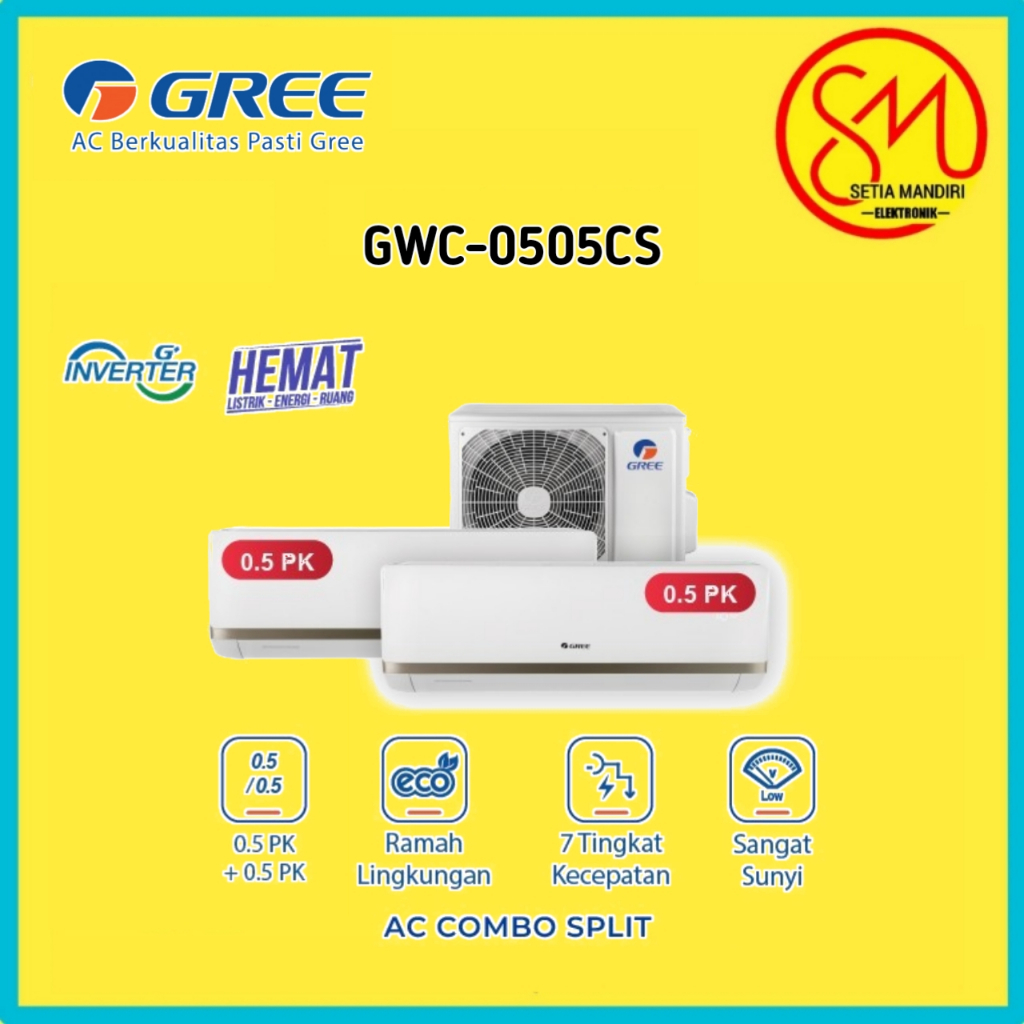 GREE AC Combo Split- Inverter - GWC-0505CS(S) - Putih [2 INDOOR 1/2 PK + 1/2 PK & 1 OUTDOOR]