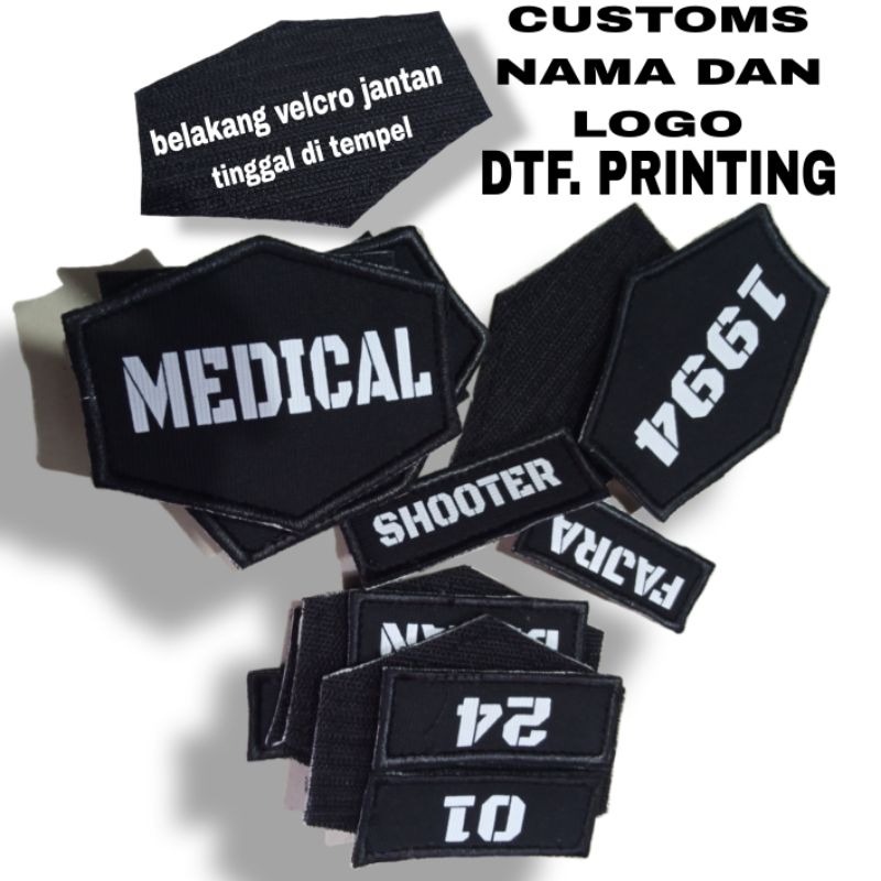 

NAMATAG NAMA DADA LOGO CUSTOMS DESAIN DTF PRINTING TEMPELAN PEREKAT VELCRO