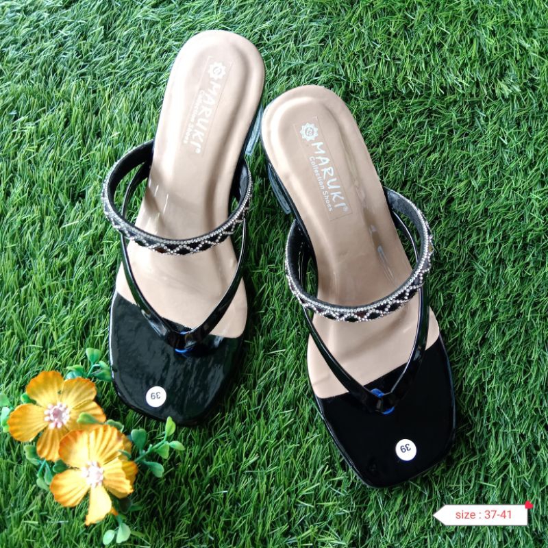 sandal heels wanita hak  kaca 5 cm kekinian best seller model terbaru