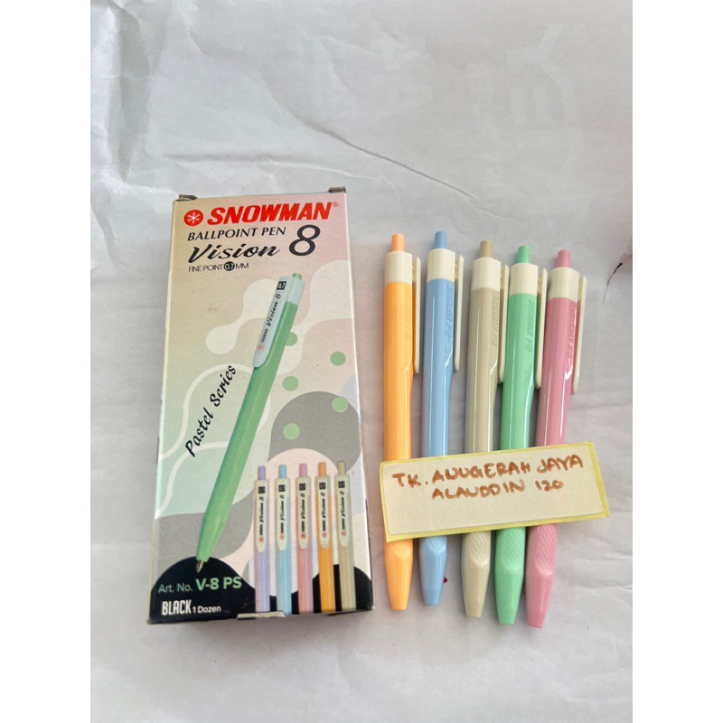 

[1 LUSIN / 12 BIJI ] PULPEN SNOWMAN VISION 8 0.7 MM PASTEL SERIES , PULPEN SNOWMAN