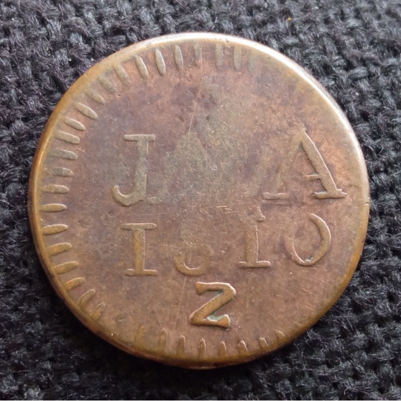 Koin Kuno Ned Indie 1/2 Stuiver Java 1810 z Louis Napoleon Langka